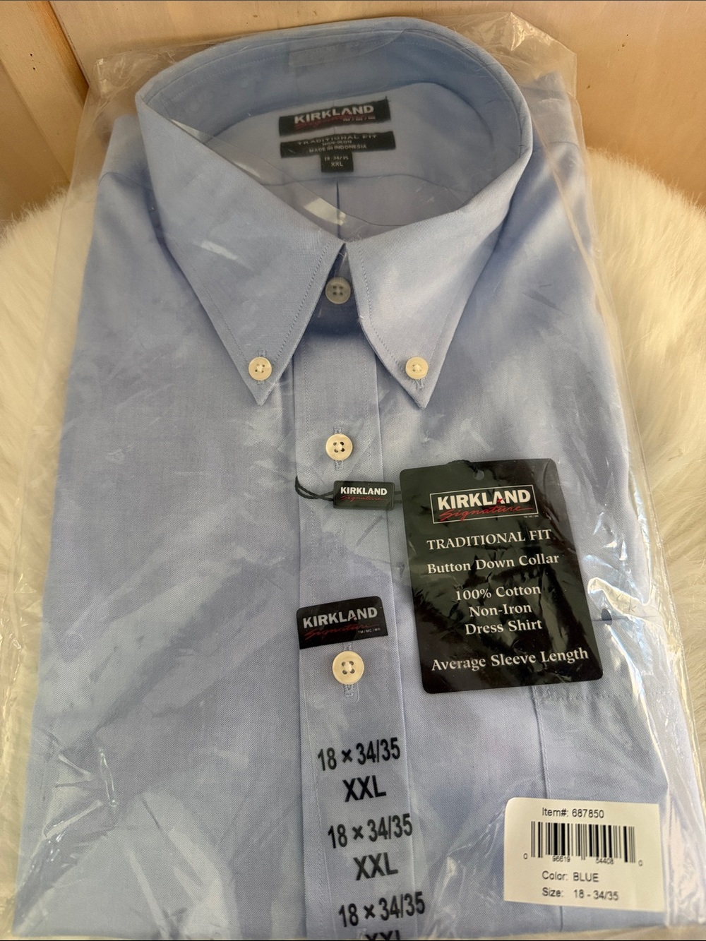 Kirkland Signature Blue Button-Down Dress Shirt - Traditional Fit